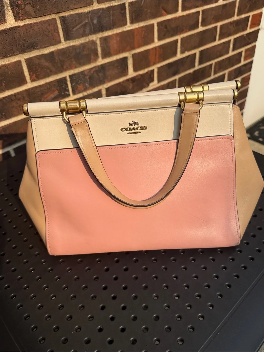 Coach Grace 26831 Colorblock Leather Satchel Beechwood Pink Ivory